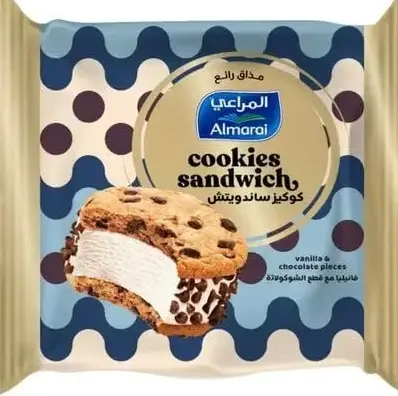 المراعي ايس كريم كوكيز ساندويتش فانليا مع قطع شوكولاتة 100 مل 