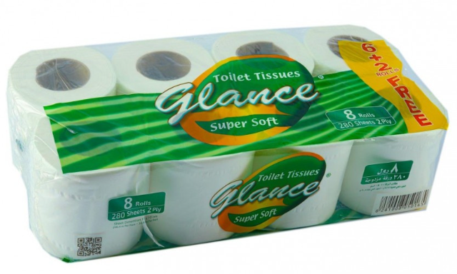 جلانس مناديل رول لدورات المياه 8 حبة 280 ورقة مزدوجة مقاس 10*11