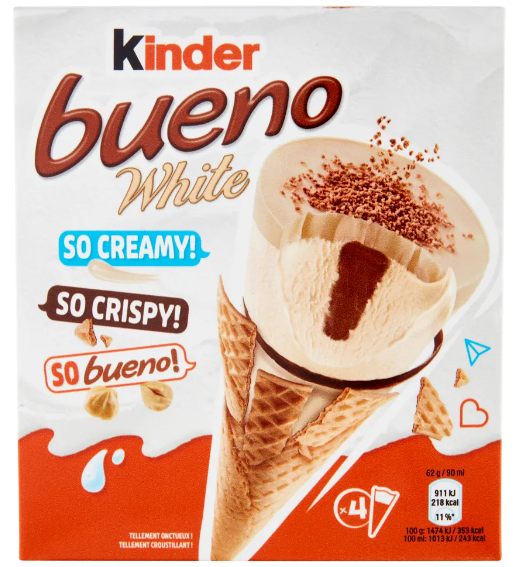 كيندر بوينو ايسكريم شوكولاتة بيضاء علبه 4 قطع* 62جم