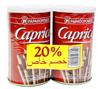 كابرس شوكولاتة لفائف ويفر بكريمة البندق والكاكاو 2*115 جم