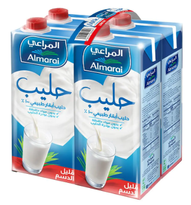 المراعي حليب قليل الدسم طويل الأجل 4*1 لتر