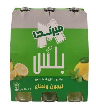 ميرندا بلس مشروب غازي بلذعة عصير ليمون ونعناع زجاج شدة 6*300مل