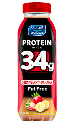 [MA4-Line2] المراعي حليب بروتين 34جم نكهة فراولة وموز خالي الدسم 400ملي