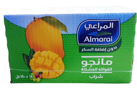 المراعي شراب مانجو الفواكه المشكلة بدون إضافة سكر 18*180مل 