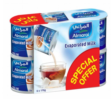 المراعي حليب مبخر كامل الدسم 6*170 جم